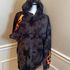 Hot Topic Tie Dye Black Flame Hoodie size Medium